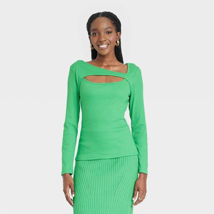 Women's Long Sleeve Slim Fit T-shirt - A New Day Green