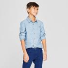 Boys' Long Sleeve Dotted Button-down Shirt - Cat & Jack Blue