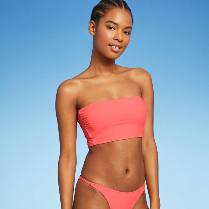 Juniors' Longline Bandeau Bikini Top - Xhilaration Coral Orange