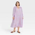 Women's Plus Size Printed Long Sleeve Tiered Dress - A New Day