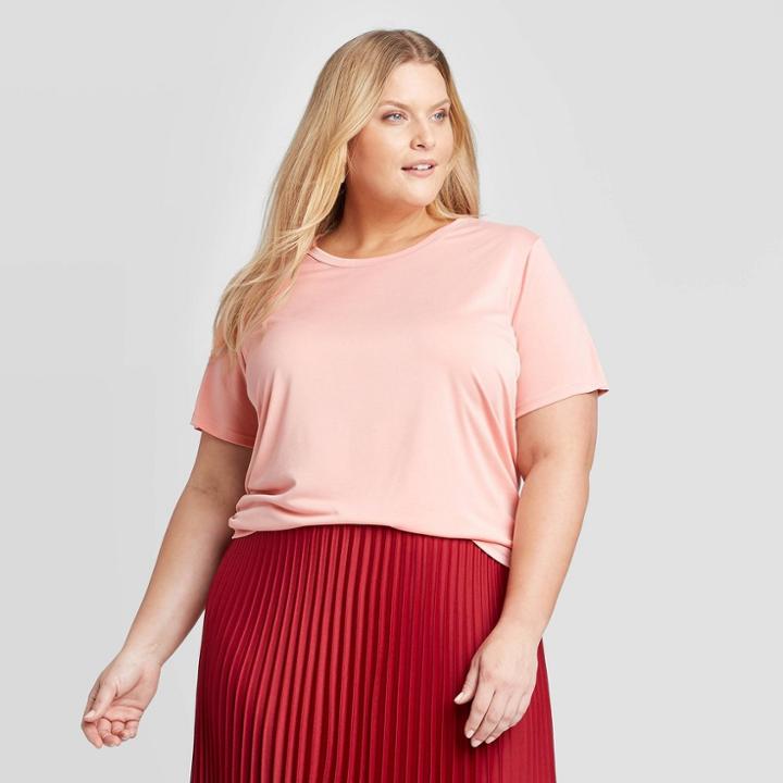 Women's Plus Size Short Sleeve Crewneck Sandwash T-shirt - A New Day Pink X, Women's