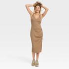 Women's Sleeveless Ruched Knit Dress - A New Day Brown