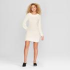 Women's Long Sleeve Off The Shoulder Eyelash Sweater Dress - Almost Famous (juniors') Ivory