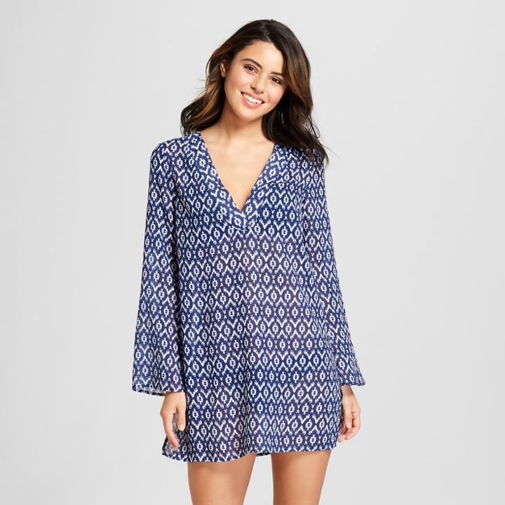 Women's Long Sleeve Tunic Cover Up - Cover 2 Cover Navy/white M, Blue/white Ikat
