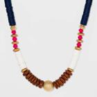 Petiteblue, White And Pink Wood Beaded Short Necklace - A New Day Gold, Blue/gold/pink