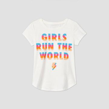 Girls' L.o.l. Vintage 'girls Run The World' Short Sleeve T-shirt - Off-white Xs, Beige/white