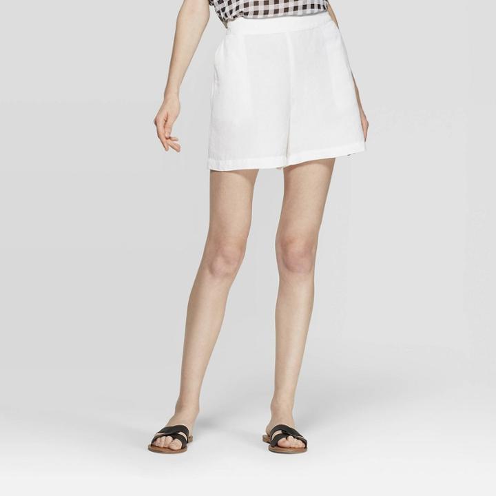 Women's Regular Fit Mid-rise Linen Shorts - A New Day White