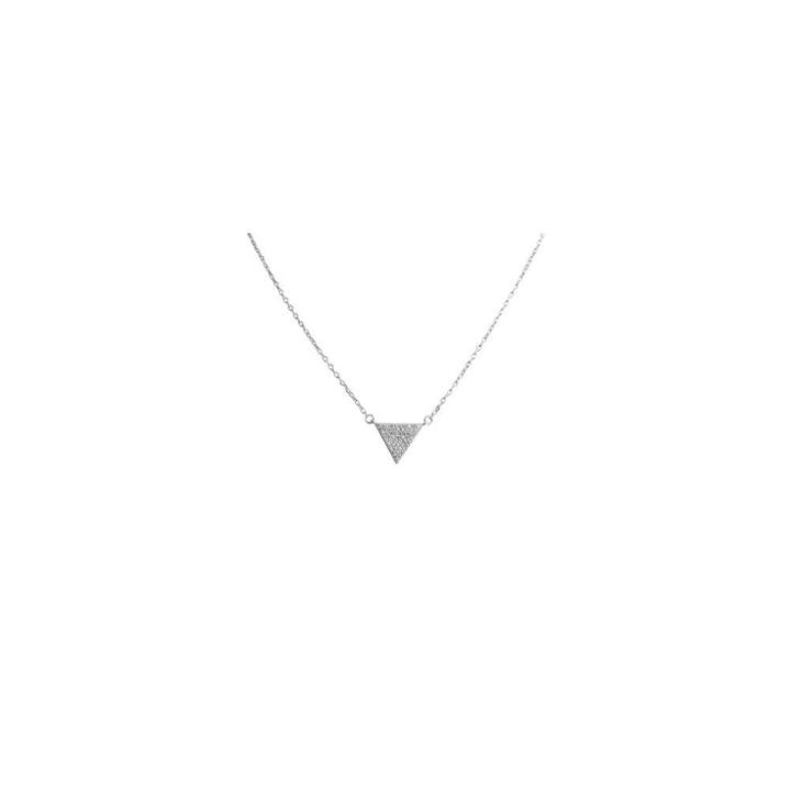 Zirconmania Women's Zirconite Necklace With Pave Cubic Zirconia Triangle In Sterling Silver - Rhodium