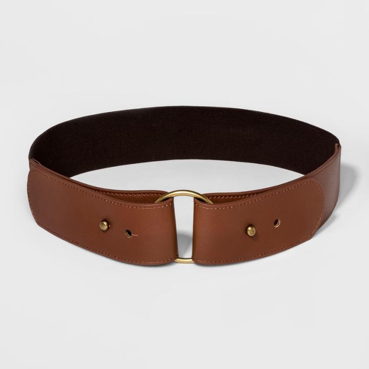 Women's 50mm Round Buckle Stretch Belt - Universal Thread Brown