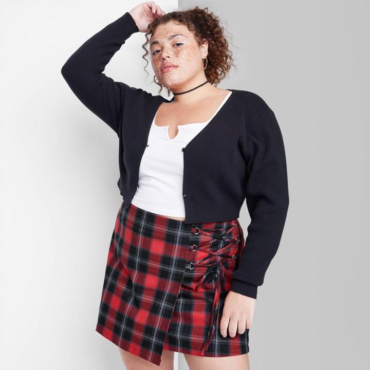 Women's Plus Size Wrap Front Mini Skirt - Wild Fable Red Plaid