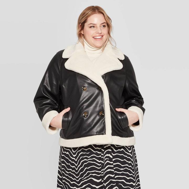 Women's Plus Size Long Sleeve Sherpa Trim Oversized Jacket - Who What Wear Black 1x, Women's,