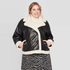 Women's Plus Size Long Sleeve Sherpa Trim Oversized Jacket - Who What Wear Black 1x, Women's,