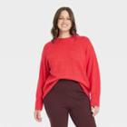 Women's Plus Size Crewneck Pullover Sweater - Ava & Viv Red