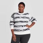Women's Plus Size Animal Print Crewneck Pullover Sweater - A New Day Black