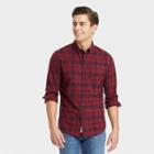 Men's Plaid Regular Fit Stretch Poplin Long Sleeve Button-down Shirt - Goodfellow & Co Berry Red