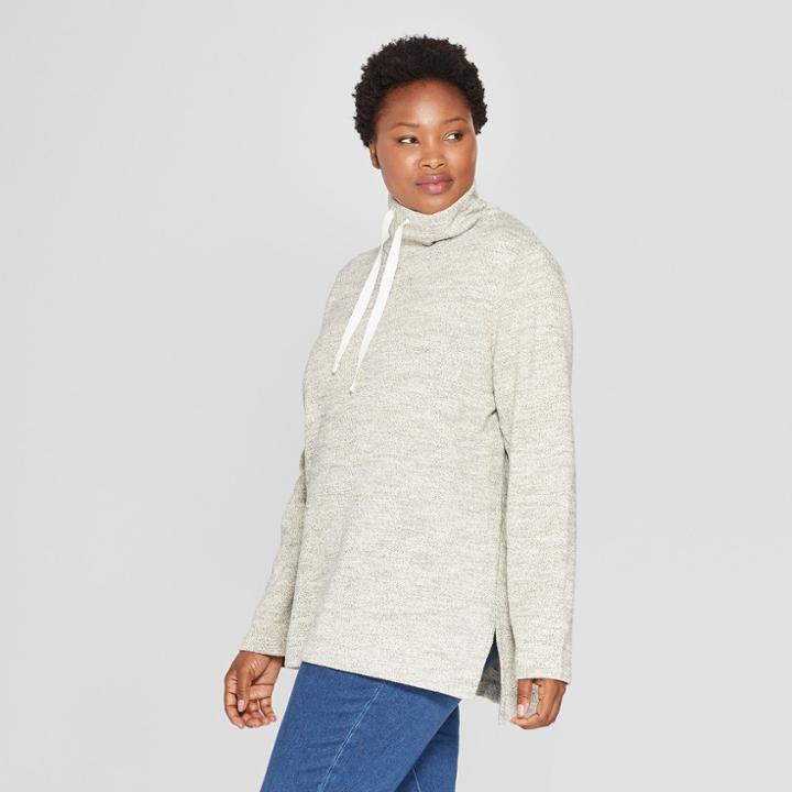 Women's Plus Size Long Sleeve Cowl Neck Tunic - Ava & Viv Cream/gold