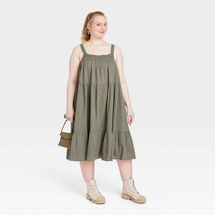 Women's Plus Size Sleeveless Crochet Trim Dress - Universal Thread Green