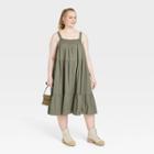 Women's Plus Size Sleeveless Crochet Trim Dress - Universal Thread Green