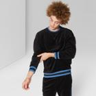 Men's Loose Fit Long Sleeve Velour Crew Pullover Sweatshirt - Original Use Black