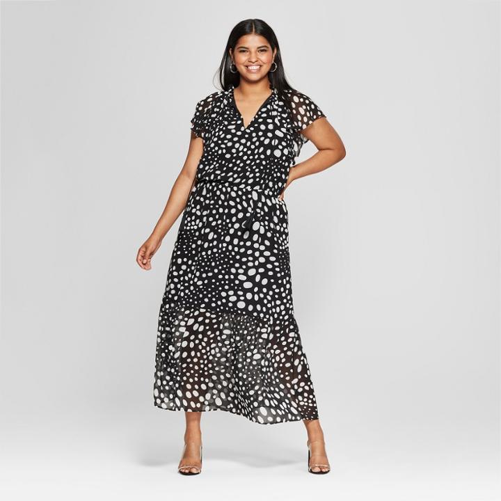 Women's Plus Size Polka Dot Short Flutter Sleeve Midi Dress - Who What Wear Black/white 2x, Black/white Polka Dot