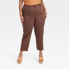 Women's High-rise Slim Fit Straight Leg Utility Ankle Chino Pants - A New Day Brown