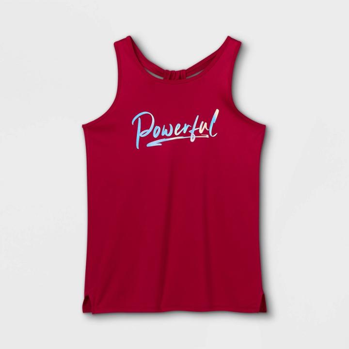 Girls' 'powerful' Graphic Tank Top - All In Motion Berry