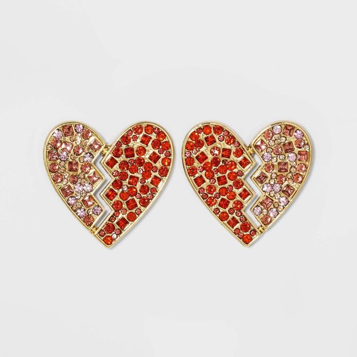 Sugarfix By Baublebar Two Halves Crystal Heart Stud Earrings - Red