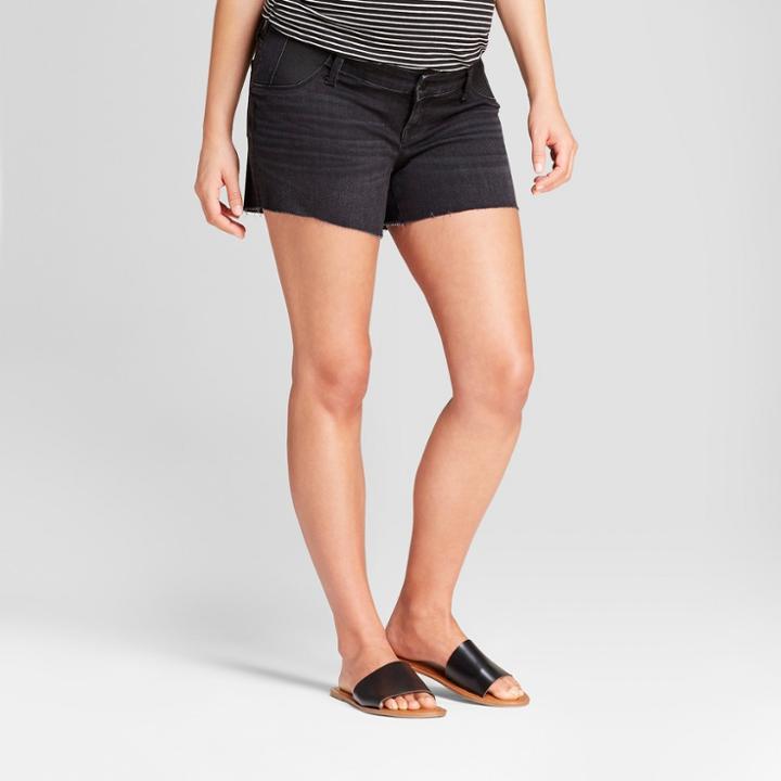 Maternity Inset Panel Midi Jean Shorts - Isabel Maternity By Ingrid & Isabel Black Wash