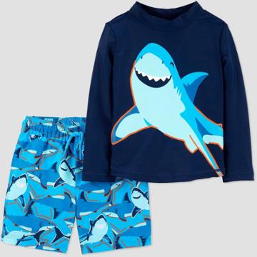 Baby Boys' Shark Swim Rash Guard Set - Just One You Made By Carter's Blue 3m, Infant Boy's