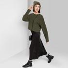 Women's Long Sleeve Crewneck Cropped Cable Sweater - Wild Fable Olive Xs, Women's, Green