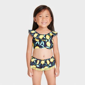 Toddler Girls' 2pc Lemon Bikini Set - Cat & Jack Navy 12m, Yellow/blue