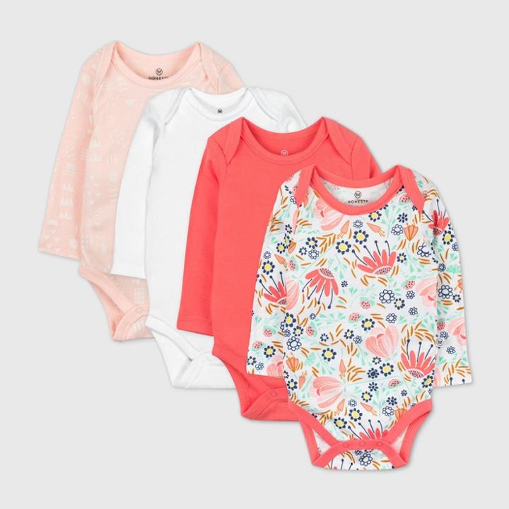 Honest Baby Girls' 4pk Organic Cotton Long Sleeve Bodysuit
