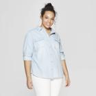 Women's Plus Size Long Sleeve Denim Shirt - Universal Thread Light Wash