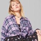 Women's Plus Size Plaid Long Sleeve Button-down Flannel Shirt - Wild Fable Pink