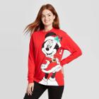 Disney Women's Minnie Oversized Christmas Long Sleeve Graphic T-shirt - Red