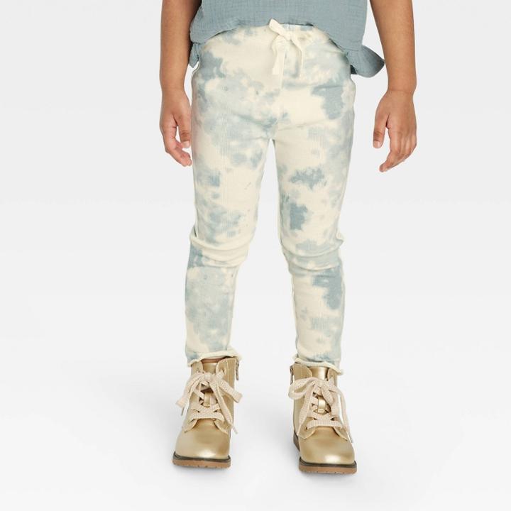 Grayson Collective Toddler Girls' Ribbed Tie-dye Leggings - Teal Blue