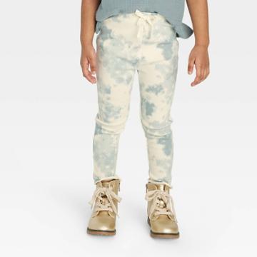Grayson Collective Toddler Girls' Ribbed Tie-dye Leggings - Teal Blue