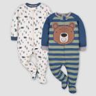Gerber Baby 2pk Zip-front Bear Sleep N' Play - White/forest Green/navy Blue Newborn