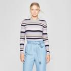 Women's Striped Long Sleeve Crew Sweater - Who What Wear Purple/gray Xxl, Purple/gray