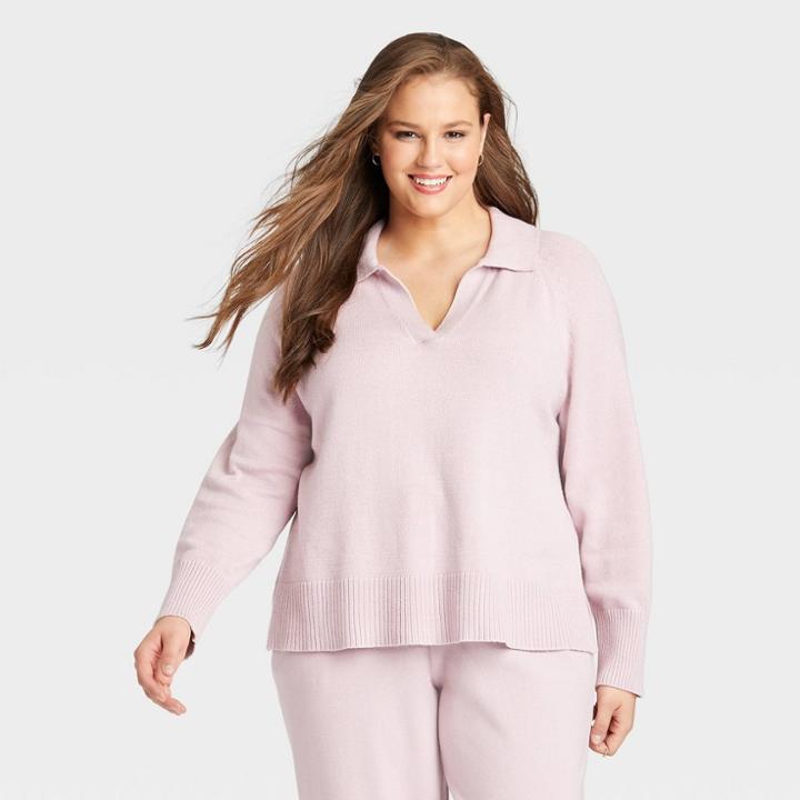 Women's Plus Size Split Neck Pullover Sweater - Ava & Viv Lilac