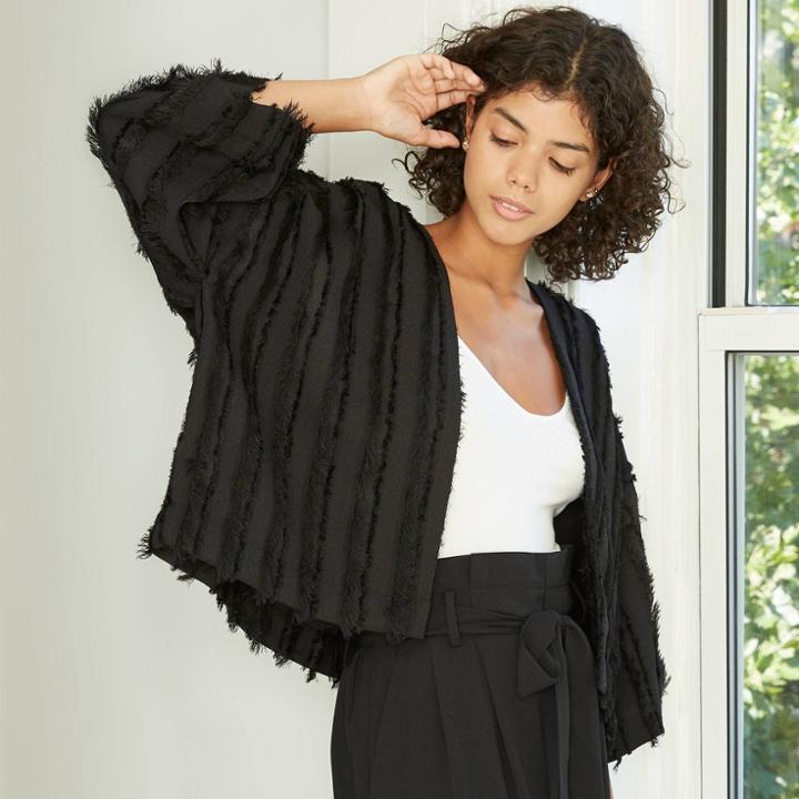 Women's Striped Fringe Overcoat- A New Day