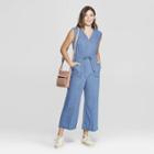 Women's Sleeveless Deep V-neck Denim Wide Leg Jumpsuit - Universal Thread