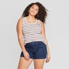 Women's Plus Size Striped Sleeveless U-neck Rib Racerback Tank Top - Universal Thread White