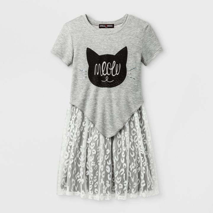 Girls' Stella & Sienna Meow Lace Shirt Dress - Heather