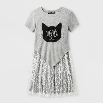 Girls' Stella & Sienna Meow Lace Shirt Dress - Heather