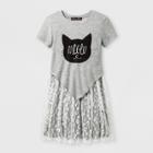Girls' Stella & Sienna Meow Lace Shirt Dress - Heather