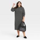 Women's Plus Size Long Sleeve Ribbed Knit Sweater Dress - A New Day Charcoal