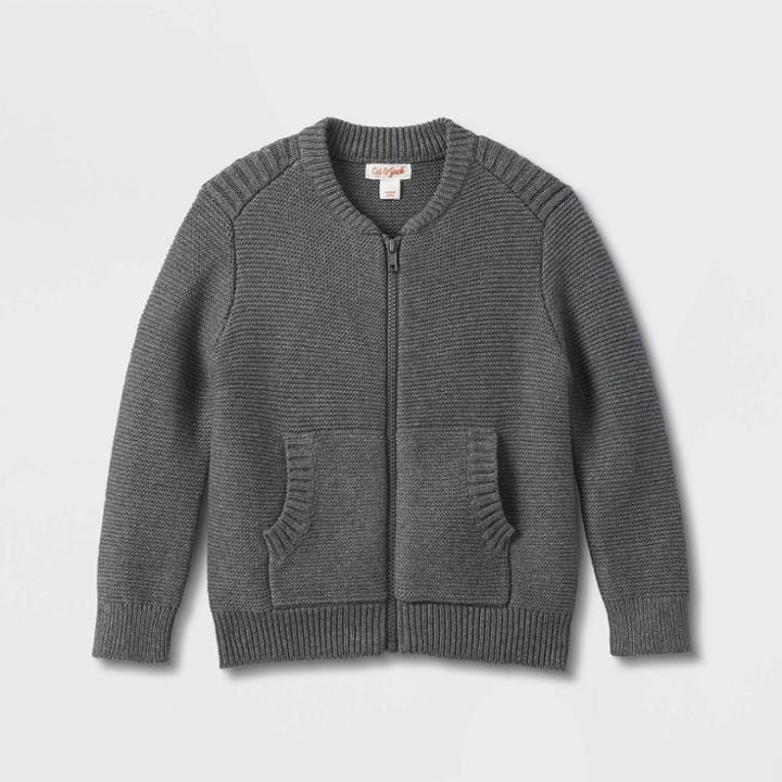 Toddler Boys' Sweater Knit Zip-up Bomber Jacket - Cat & Jack Dark Gray
