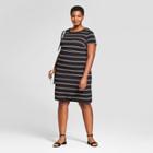 Women's Plus Size Striped T-shirt Dress - Ava & Viv Black X