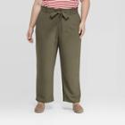 Women's Plus Size Paper Bag Trouser Pants - Ava & Viv Olive (green)